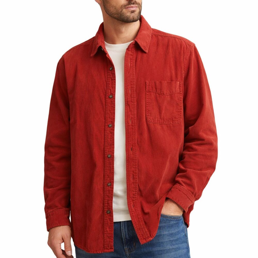 VTG 90s Newton Trading Co Corduroy Shacket Mens Sz L Red Button Up Shirt Jacket